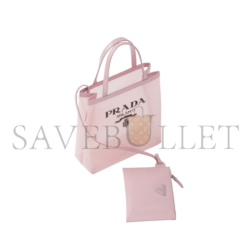 PRADA SMALL SEQUINED MESH TOTE BAG IN ALABASTER PINK 1BG417 (22*20*8cm) 